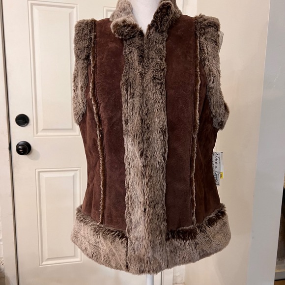 Live a Little Jackets & Blazers - Live a Little Brown Leather Suede Faux Fur Trim Vest XL Style 30145